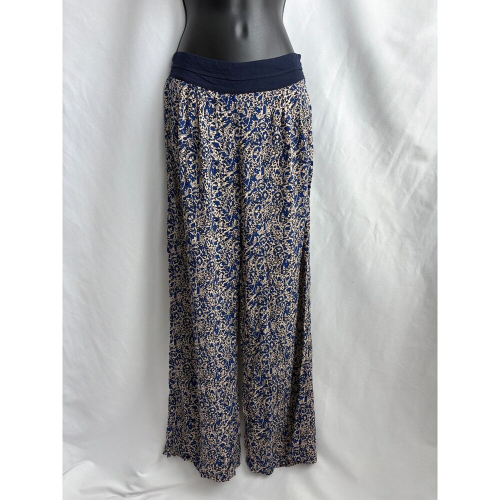 BB Couture Blue Floral Pants Size M Flowy Feminine Spring Rayon Lightweight Cute